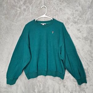Victorias Secret Teal Rose Embroidered Crewneck Sweatshirt XL Oversized Cotton